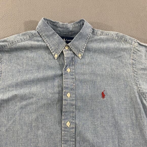 Ralph Lauren Shirt Mens XL Denim Classic Fit Button Down Chambray Red Pony Logo - Picture 5 of 16